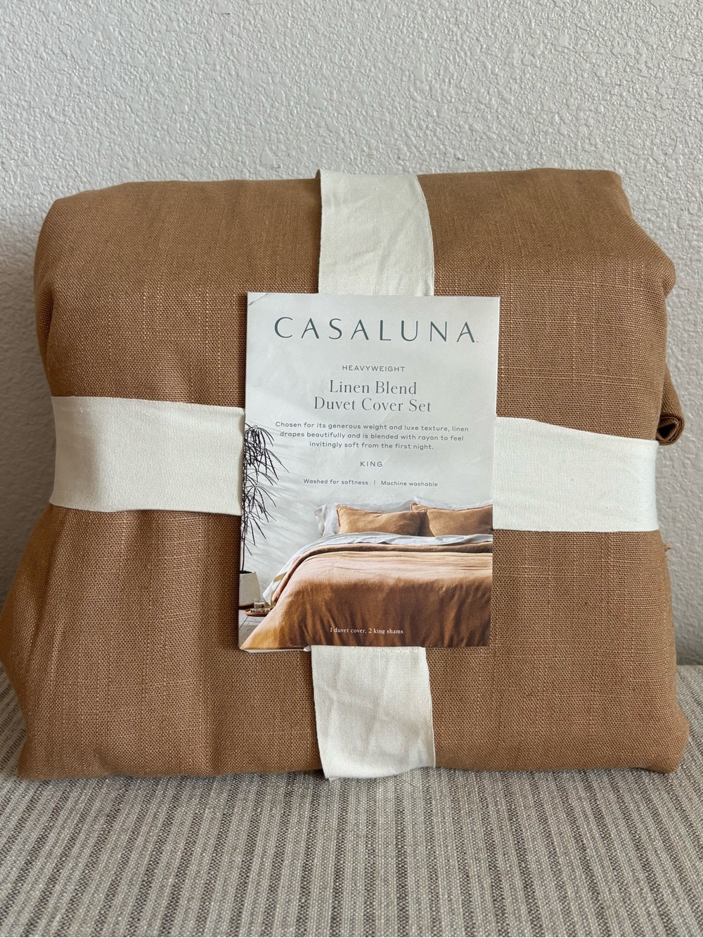 NWT King Heavyweight Linen Blend Duvet Cover & Sham Set Warm Brown - Casaluna